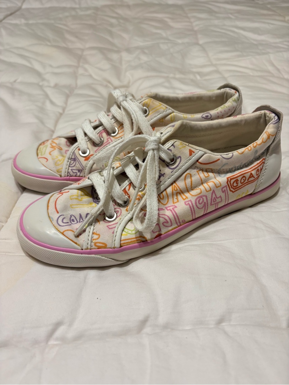 Coach Barrett White Graffiti Low-Top Y2K Sneakers